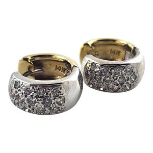 14 Karat White & Yellow Gold Reversible Diamond Huggie Hoop Earrings #19205